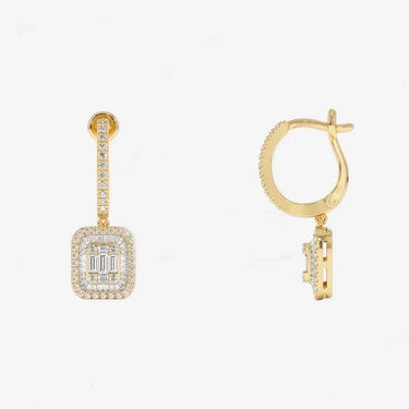Illusion Setting Baguette Cluster Stone Dangling Hoop