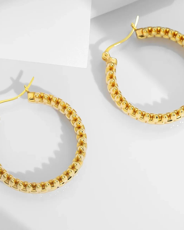 Pure 18K Gold Pawnable Earrings 18k Real Gold Rivet Earrings hollow Chain Earrings saudi gold jewelry pawnable 18k - Evergleam Jewelry