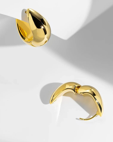 Fine 18k Pure Gold U-Shaped Huggie Hoop Stud Earrings Big Hollow Oval Design with Certificate Authentic Jewelry - Evergleam Jewelry