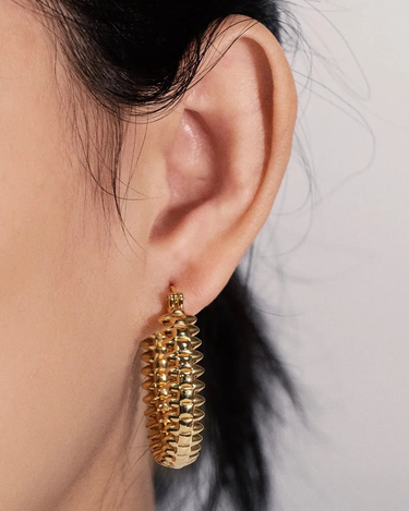 Pure 18K Gold Pawnable Earrings 18k Real Gold Rivet Earrings hollow Chain Earrings saudi gold jewelry pawnable 18k - Evergleam Jewelry