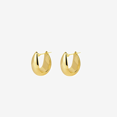 Fine 18k Pure Gold U-Shaped Huggie Hoop Stud Earrings Big Hollow Oval Design with Certificate Authentic Jewelry - Evergleam Jewelry