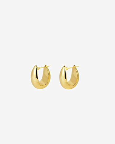 Fine 18k Pure Gold U-Shaped Huggie Hoop Stud Earrings Big Hollow Oval Design with Certificate Authentic Jewelry - Evergleam Jewelry