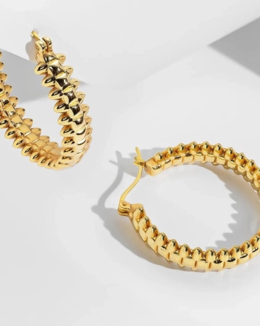 Pure 18K Gold Pawnable Earrings 18k Real Gold Rivet Earrings hollow Chain Earrings saudi gold jewelry pawnable 18k - Evergleam Jewelry