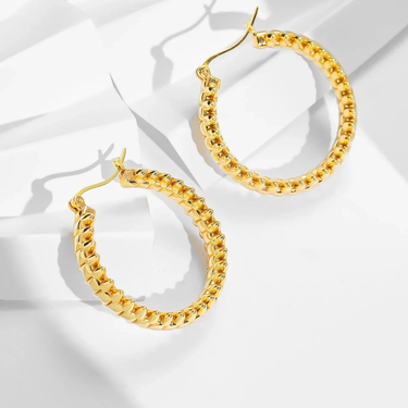 Pure 18K Gold Pawnable Earrings 18k Real Gold Rivet Earrings hollow Chain Earrings saudi gold jewelry pawnable 18k - Evergleam Jewelry