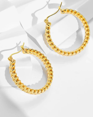 Pure 18K Gold Pawnable Earrings 18k Real Gold Rivet Earrings hollow Chain Earrings saudi gold jewelry pawnable 18k - Evergleam Jewelry
