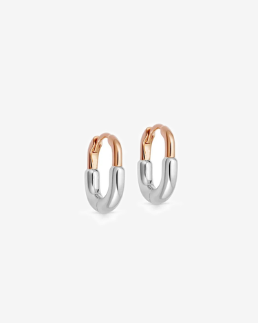 LOZRUNVE Fashion Jewelry Supplier 925 Sterling Silver Two Plating Tone Chunky Oval Huggie Hoop Earring Set - Evergleam Jewelry