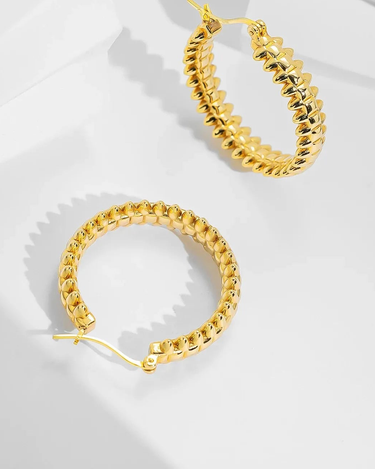 Pure 18K Gold Pawnable Earrings 18k Real Gold Rivet Earrings hollow Chain Earrings saudi gold jewelry pawnable 18k - Evergleam Jewelry