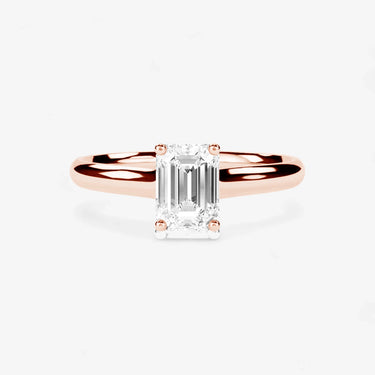 #18K Rose Gold-Blonde Solitaire Engagement Ring Emerald Cut Evergleam