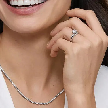 Blonde Solitaire Engagement Ring V-Shape Setting Round Cut - Evergleam Jewelry
