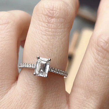 Emerald Cut Engagement Ring with Hidden Halo Side Accent - Evergleam Jewelry