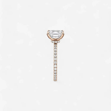 #18K Rose Gold-Emerald Cut Engagement Ring with Hidden Halo Side Accent Evergleam