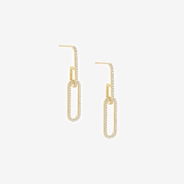 Luxury Jewel 925 Silver Fashon Pave Double Chain Link Drop Stud Earring Bijoux - Evergleam Jewelry
