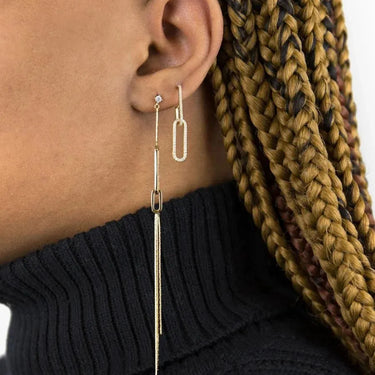 Luxury Jewel 925 Silver Fashon Pave Double Chain Link Drop Stud Earring Bijoux - Evergleam Jewelry