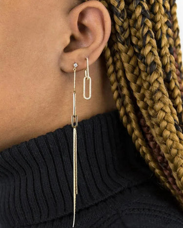 Luxury Jewel 925 Silver Fashon Pave Double Chain Link Drop Stud Earring Bijoux - Evergleam Jewelry