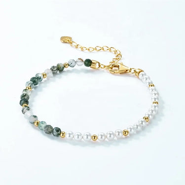 3mm Green Moss Stone Handmade Beaded Silver 925 Bracelet