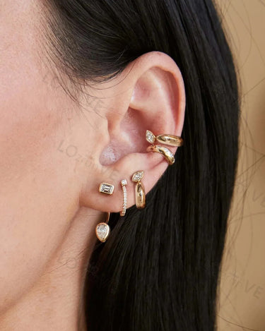 LOZRUNVE Punk Cip On Earring Jewelry Silver 925 Bezel Marquise Chunky Dome Ear Cuff for No Pierced Ear - Evergleam Jewelry