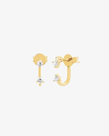 LOZRUNVE 18k Gold Double Stone CZ Hook Stud Earring 925 Sterling Silver - Evergleam Jewelry