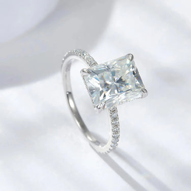 Radiant Cut Engagement Ring with Hidden Halo and Side Accent - Evergleam Jewelry