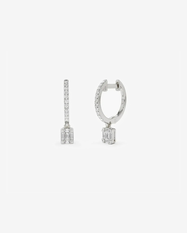 VLOVE Popular Jewelry Luxury Earrings 14k Diamond Huggie Earrings with Dangling Illusion Set Baguette Diamonds - Evergleam Jewelry
