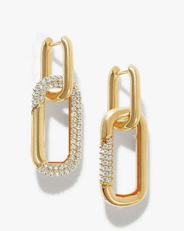 LOZRUNVE 925 Sterling Silver Gold Hiphop Pave CZ Rectangle Linked Drop Chunky Oval Hoop Earrings - Evergleam Jewelry