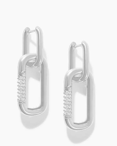 LOZRUNVE 925 Sterling Silver Gold Hiphop Pave CZ Rectangle Linked Drop Chunky Oval Hoop Earrings - Evergleam Jewelry
