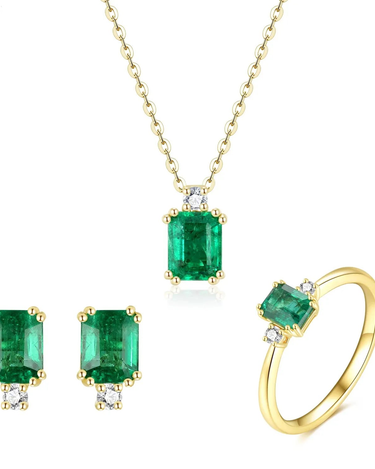 New Trendy High Quality Natural Diamond Jewelry 18K Yellow Gold Emerald Stud Earring Jewelry Set For Girl - Evergleam Jewelry