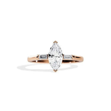 #18K Rose Gold-Marquise 3 stone Engagement Ring Evergleam