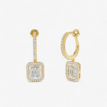 Illusion Setting Baguette Cluster Stone Dangling Hoop