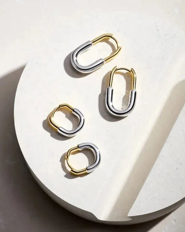 LOZRUNVE Fashion Jewelry Supplier 925 Sterling Silver Two Plating Tone Chunky Oval Huggie Hoop Earring Set - Evergleam Jewelry
