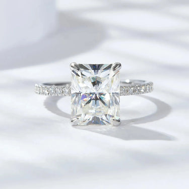 Radiant Cut Engagement Ring with Hidden Halo and Side Accent - Evergleam Jewelry