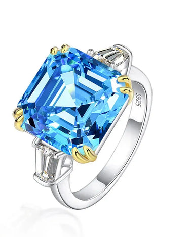 Sterling Silver Rings 925 Colorful Gems Asscher Cut Simulated Diamond Ring 5A Zircon Women Fashion Jewelry Ready to Ship - Evergleam Jewelry