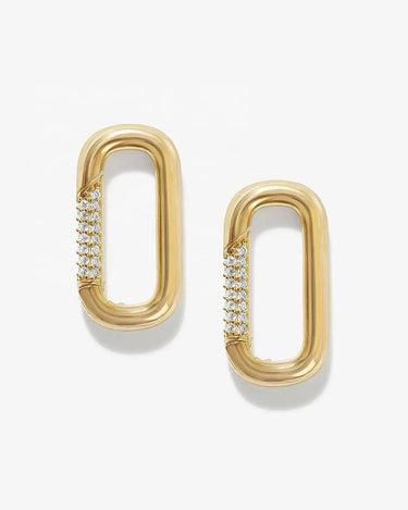 LOZRUNVE 925 Sterling Silver Gold Hiphop Pave CZ Rectangle Linked Drop Chunky Oval Hoop Earrings - Evergleam Jewelry