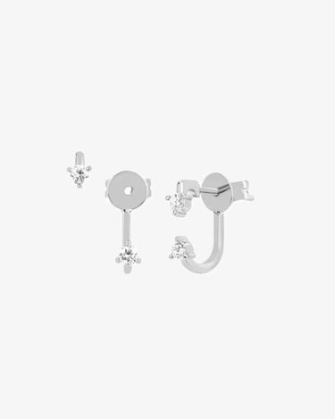 LOZRUNVE 18k Gold Double Stone CZ Hook Stud Earring 925 Sterling Silver - Evergleam Jewelry