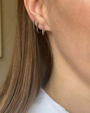 LOZRUNVE 925 Sterling Silver Pave Diamond Wave Huggie Hoop Earring - Evergleam Jewelry