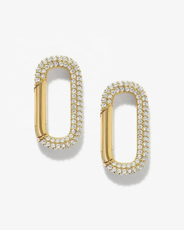 LOZRUNVE 925 Sterling Silver Gold Hiphop Pave CZ Rectangle Linked Drop Chunky Oval Hoop Earrings - Evergleam Jewelry