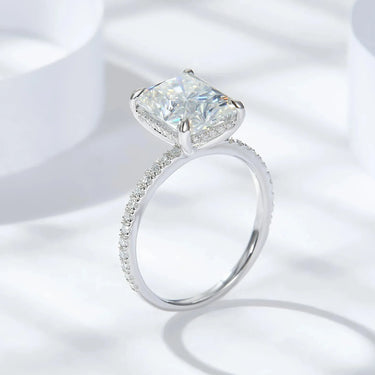 Radiant Cut Engagement Ring with Hidden Halo and Side Accent - Evergleam Jewelry