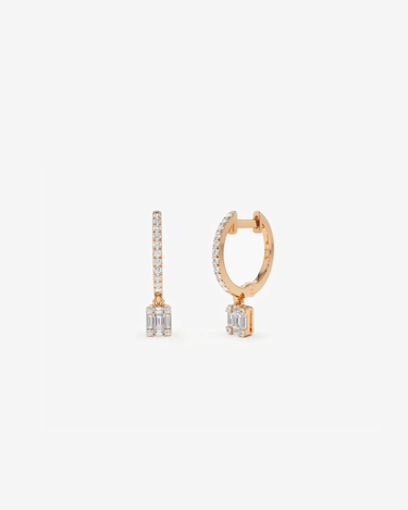 VLOVE Popular Jewelry Luxury Earrings 14k Diamond Huggie Earrings with Dangling Illusion Set Baguette Diamonds - Evergleam Jewelry