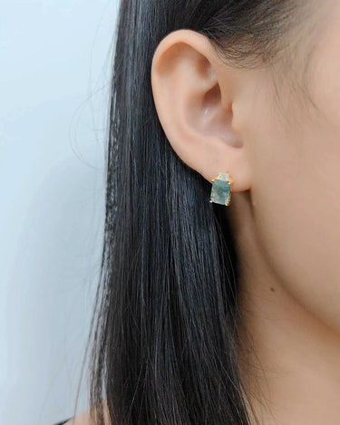 F610 Abiding Fine Jewelry 14K Gold Plated 925 Sterling Silver Stud Emerald Cut Natural Moss Agate Earrings for Sale - Evergleam Jewelry