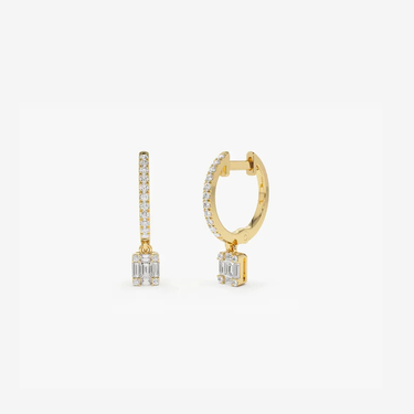 VLOVE Popular Jewelry Luxury Earrings 14k Diamond Huggie Earrings with Dangling Illusion Set Baguette Diamonds - Evergleam Jewelry