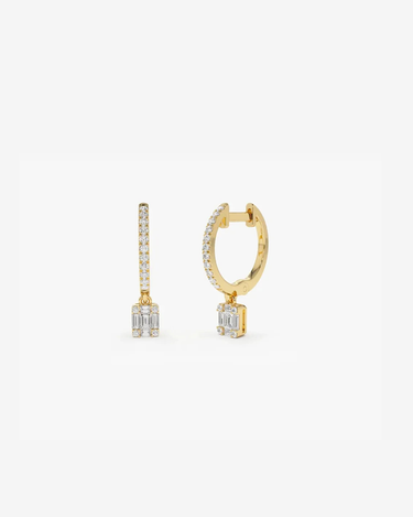 VLOVE Popular Jewelry Luxury Earrings 14k Diamond Huggie Earrings with Dangling Illusion Set Baguette Diamonds - Evergleam Jewelry