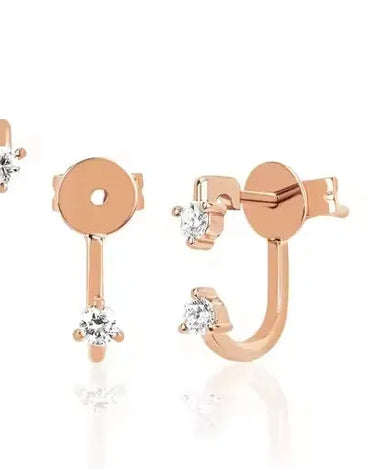 LOZRUNVE 18k Gold Double Stone CZ Hook Stud Earring 925 Sterling Silver - Evergleam Jewelry