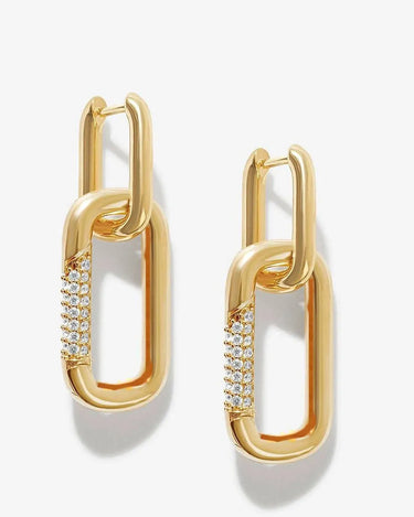 LOZRUNVE 925 Sterling Silver Gold Hiphop Pave CZ Rectangle Linked Drop Chunky Oval Hoop Earrings - Evergleam Jewelry