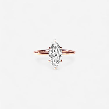 #18K Rose Gold-Marquise Cut Engagement Ring 6 Prong Evergleam