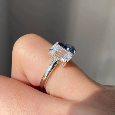 Two Stones Sapphire and Emerald Engagement Ring - Evergleam Jewelry