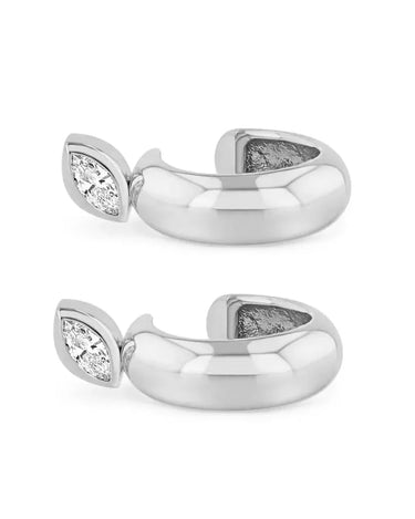LOZRUNVE Punk Cip On Earring Jewelry Silver 925 Bezel Marquise Chunky Dome Ear Cuff for No Pierced Ear - Evergleam Jewelry