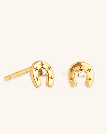 LOZRUNVE 925 Sterling Silver Classic Lucky Engraved Star Horseshoe Stud Earring - Evergleam Jewelry