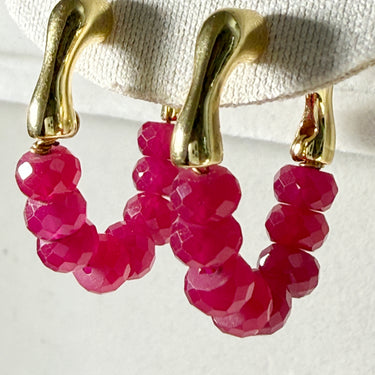 Handmade Lab Ruby Hoop Earrings – 4–5mm Faceted Beads