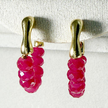 Handmade Lab Ruby Hoop Earrings – 4–5mm Faceted Beads