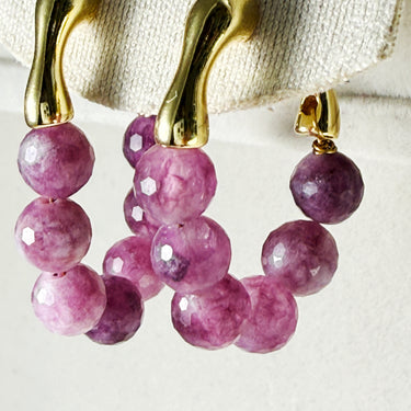 Handcrafted Faceted Watermelon Tourmaline Hoop Earrings – 18K Gold Plated Copper