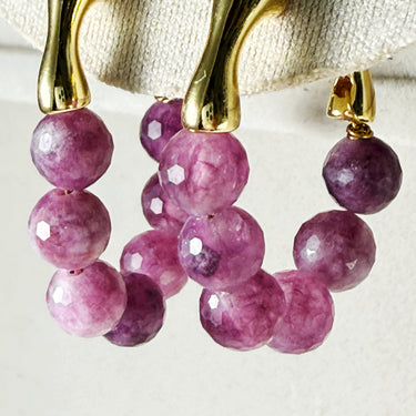 Handcrafted Faceted Watermelon Tourmaline Hoop Earrings – 18K Gold Plated Copper